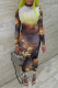 Brown Fashion Sexy Print See-through O Neck Long Sleeve Dresses