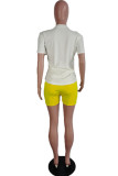 Yellow Fashion Casual Print Ripped O Neck Short Sleeve Two Pieces
