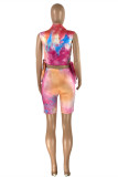 Colour Fashion Sexy Tie Dye Printing Half A Turtleneck Sleeveless Two Pieces