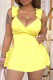 Yellow Sexy Solid Flounce V Neck Pencil Skirt Dresses