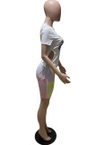 White Fashion Casual Print Strap Design O Neck Short Sleeve Two Pieces