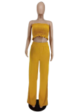 Yellow Sexy Solid Patchwork Strapless Sleeveless Two Pieces
