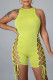 Yellow Sexy Solid Frenulum O Neck Skinny Rompers