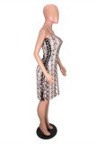 Grey Fashion Sexy Print Backless Spaghetti Strap Sleeveless Dress