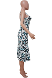 Leopard Print Sexy Leopard Patchwork Spaghetti Strap Trumpet Mermaid Dresses
