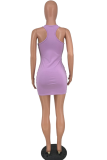 Pink Casual Solid Patchwork O Neck Pencil Skirt Dresses