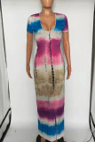 Purple Casual Print Patchwork V Neck Princess Dresses