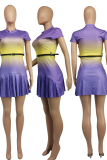 Fluorescent Green Sexy Gradual Change Patchwork Half A Turtleneck Pleated Dresses (With Belt)