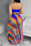 Red Fashion Sexy Print See-through Backless Strapless Sleeveless Two Pieces