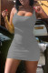 Grey Sexy Casual Solid Basic Square Collar Vest Dress