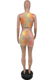 Orange Fashion Sexy Print Vests V Neck Sleeveless Two Pieces