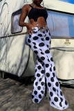 White Fashion Casual Dot Print Basic Regular High Waist Trousers
