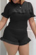 Black Casual Solid Stringy Selvedge O Neck Short Sleeve Two Pieces