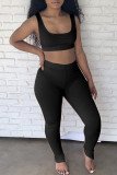Red Casual Sportswear Solid Vests Pants U Neck Sleeveless Two Pieces