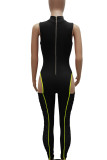 Blue Sexy Solid Hollowed Out Patchwork Mesh Half A Turtleneck Skinny Jumpsuits