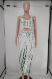 Green Fashion Sexy Print Hollowed Out Boat Neck Sleeveless Two Pieces Swimwears