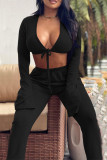 Pink Casual Solid Patchwork Frenulum V Neck Long Sleeve Two Pieces