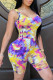 Yellow Fashion Sexy Print Tie Dye Ripped U Neck Regular Romper