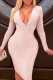Pink Sexy Solid Patchwork V Neck Pencil Skirt Dresses