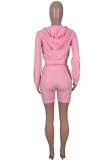 Pink Fashion Casual Solid Basic Hooded Collar Long Sleeve Two Pieces