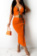 Orange Fashion Sexy Solid Bandage U Neck Sleeveless Two Pieces