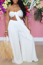 White Sexy Solid High Opening Strapless Sleeveless Two Pieces