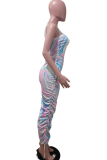 Colour Sexy Print Patchwork One Shoulder Pencil Skirt Dresses