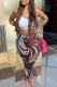 Coffee Casual Print Tassel Patchwork Oblique Collar Sleeveless Two Pieces