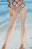White Sexy Solid Hollowed Out Loose Mid Waist Wide Leg Solid Color Bottoms