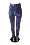 Turquoise Fashion Casual Print Basic Regular Mid Waist Trousers