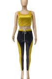 Yellow Sportswear Solid Split Joint Contrast O Neck Sleeveless Two Pieces