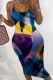 Blue Sexy Print Patchwork Spaghetti Strap Pencil Skirt Dresses