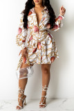 Multicolor Fashion Casual Print Without Waist Chain Turndown Collar Shirt Dress