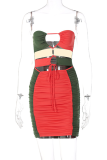 Red Sexy Color Block Hollowed Out Strapless Pencil Skirt Dresses
