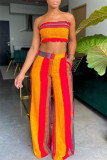 Multicolor Sexy Casual Striped Print Backless Strapless Sleeveless Two Pieces