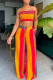 Orange Sexy Casual Striped Print Backless Strapless Sleeveless Two Pieces