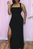 Grey Sexy Solid High Opening Halter Irregular Dress Dresses