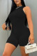 Black Fashion Casual Solid Basic O Neck Sleeveless Skinny Romper