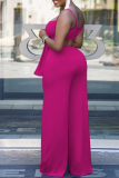 Red Sexy Solid Bandage Patchwork Spaghetti Strap Sleeveless Two Pieces