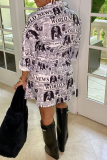Pink Casual Print Patchwork Turndown Collar Shirt Dress Dresses