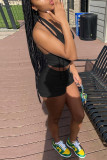 Black Sexy Casual Solid Backless Halter Sleeveless Two Pieces