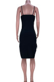 White Sexy Solid Patchwork Frenulum Spaghetti Strap Pencil Skirt Dresses
