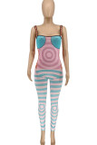 Pink Casual Print Patchwork Skinny Jumpsuits