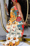 Multicolor Sexy Print Patchwork Spaghetti Strap Straight Dresses
