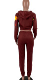 Red Casual Print Patchwork Zipper Hooded Collar Long Sleeve Two Pieces