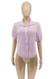 Purple Sexy Dot Patchwork Turndown Collar Tops