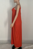 Red Casual Solid Patchwork Spaghetti Strap Straight Dresses
