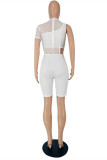Light Blue Fashion Sexy Solid Hollowed Out See-through O Neck Short Sleeve Two Pieces