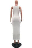 White Fashion Sexy Solid Hollowed Out U Neck Vest Dress