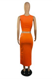 Orange Fashion Sexy Solid Bandage U Neck Sleeveless Two Pieces
